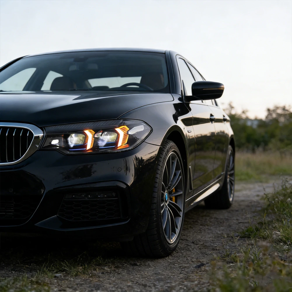 

Для BMW 5 серии G30 2018-2020: Автомобильные фары в стиле Fang с LED DRL и линзой-проектором, Plug and Play