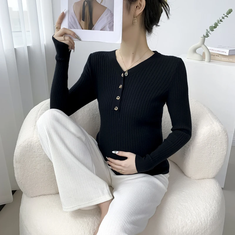 Knitted Maternity Sweaters Shirts 2023 Autumn Winter Slim Tops Clothes for Pregnant Women Pregnancy Hot Bottoming Nursing Tees