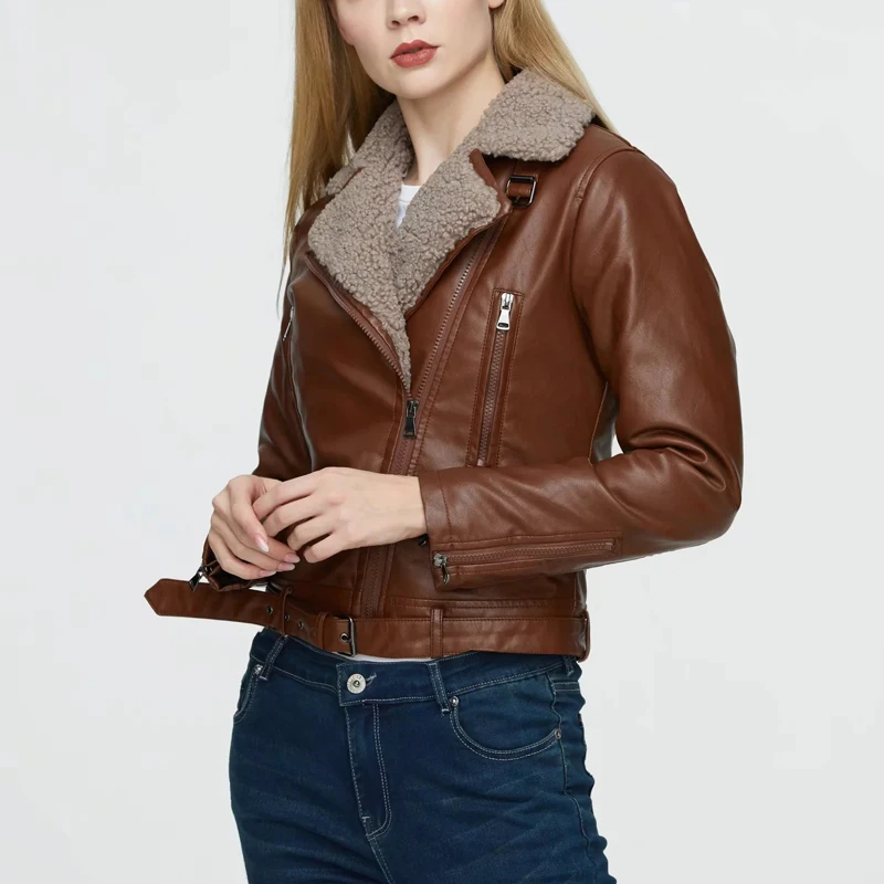 

Thiened Lamb Fur Long Sve Кожаный джет Осень Зима Новый хлопок Теплая мода Мотоциклетная молния Кожаный джет Street S...