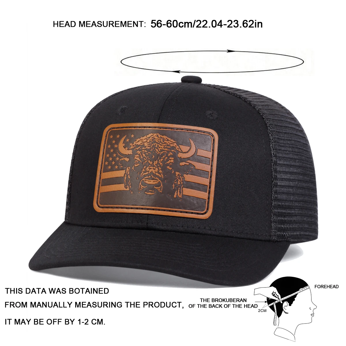 Unisex Brown Flag Bull Head Leather Label Baseball Net Caps Spring and Summer Outdoor Adjustable Casual Hats Sunscreen Hat