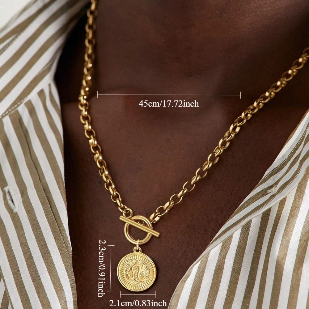 خمر جولة زودياك قلادة قلادة للنساء مطلية بالذهب الفولاذ المقاوم للصدأ سلسلة كوكبة قلادة عيد ميلاد مجوهرات هدية