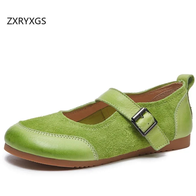 

ZXRYXGS туфли премиум-класса из матовой воловьей кожи, туфли из натуральной кожи на плоской подошве, 2025 г., цвет заклинания, женская модная повседневная обувь на одинарной плоской подошве