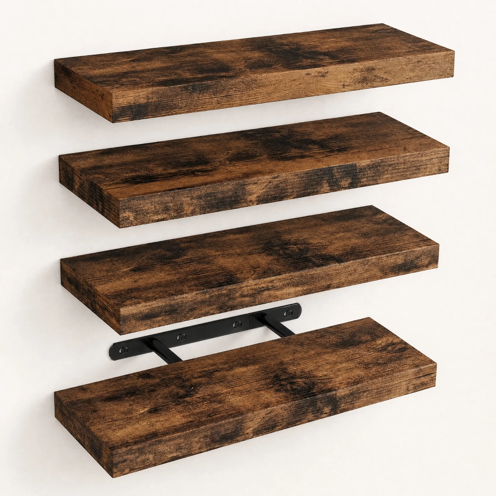 4 Pieces Wooden Floating Wall Shelf Slim Floating Shelf with Concealed Metal Bracket Shelves Modern Farmhouse