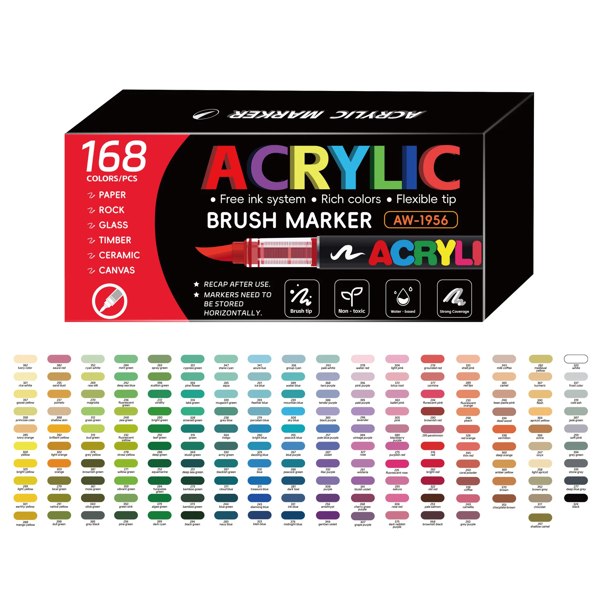 12-366 kleuren acrylverf pen marker penseelpunt verf automatisch inktcontrolesysteem marker voor rotsschildering hout kerstcadeau