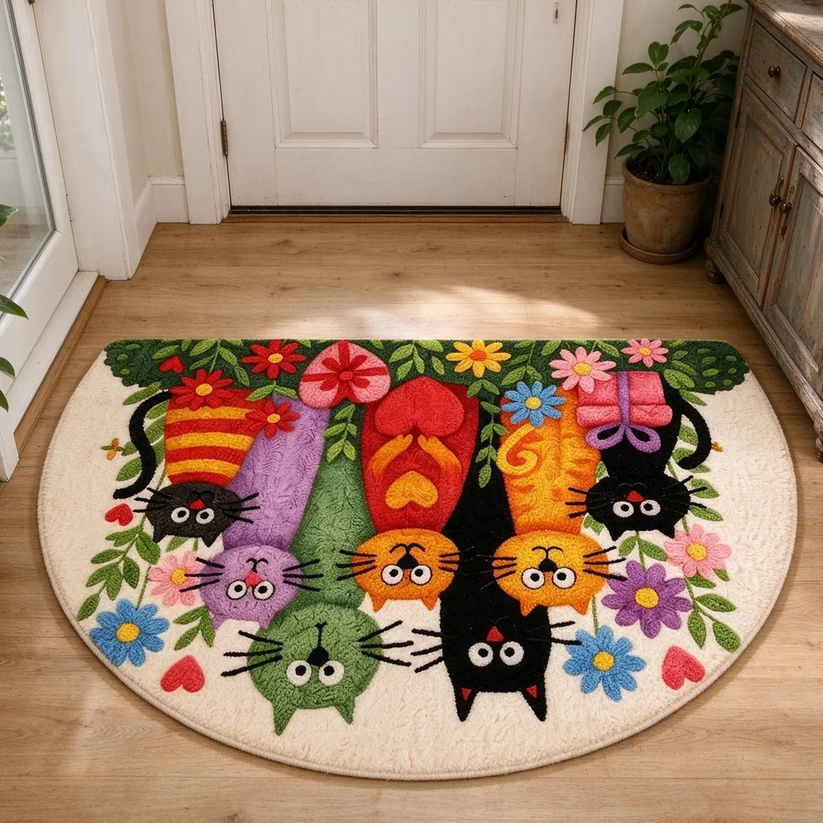 Cartoon Kitten Anti-slip Carpet Colorful Welcome Mat Stain-Resistant Doormat Rug For Bedroom Carpet For Live Room Home Decor