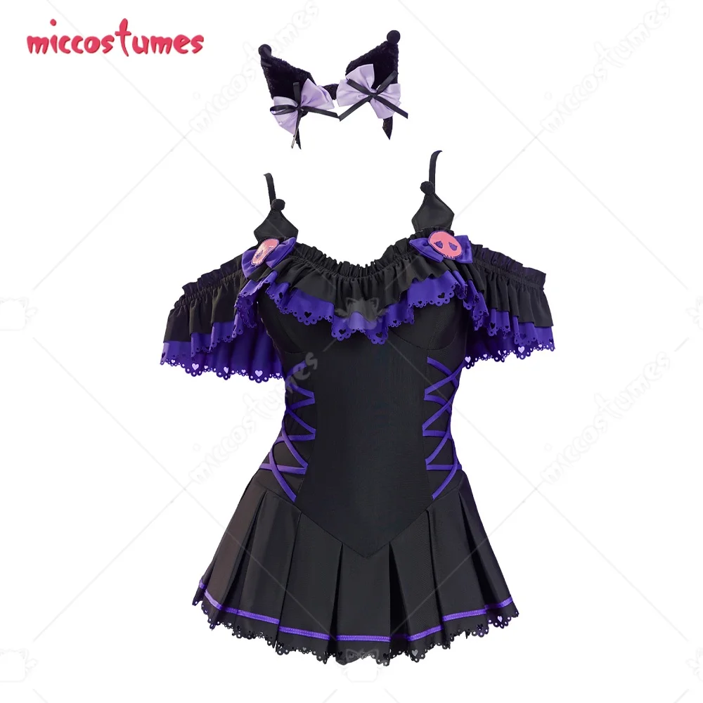 

Haikyuu Women's Doll Derivative Black Swimsuit Kawaii One Piece Swimsuit Cute Bathing Suit Ruffled Halter Tummy Control Swimwear