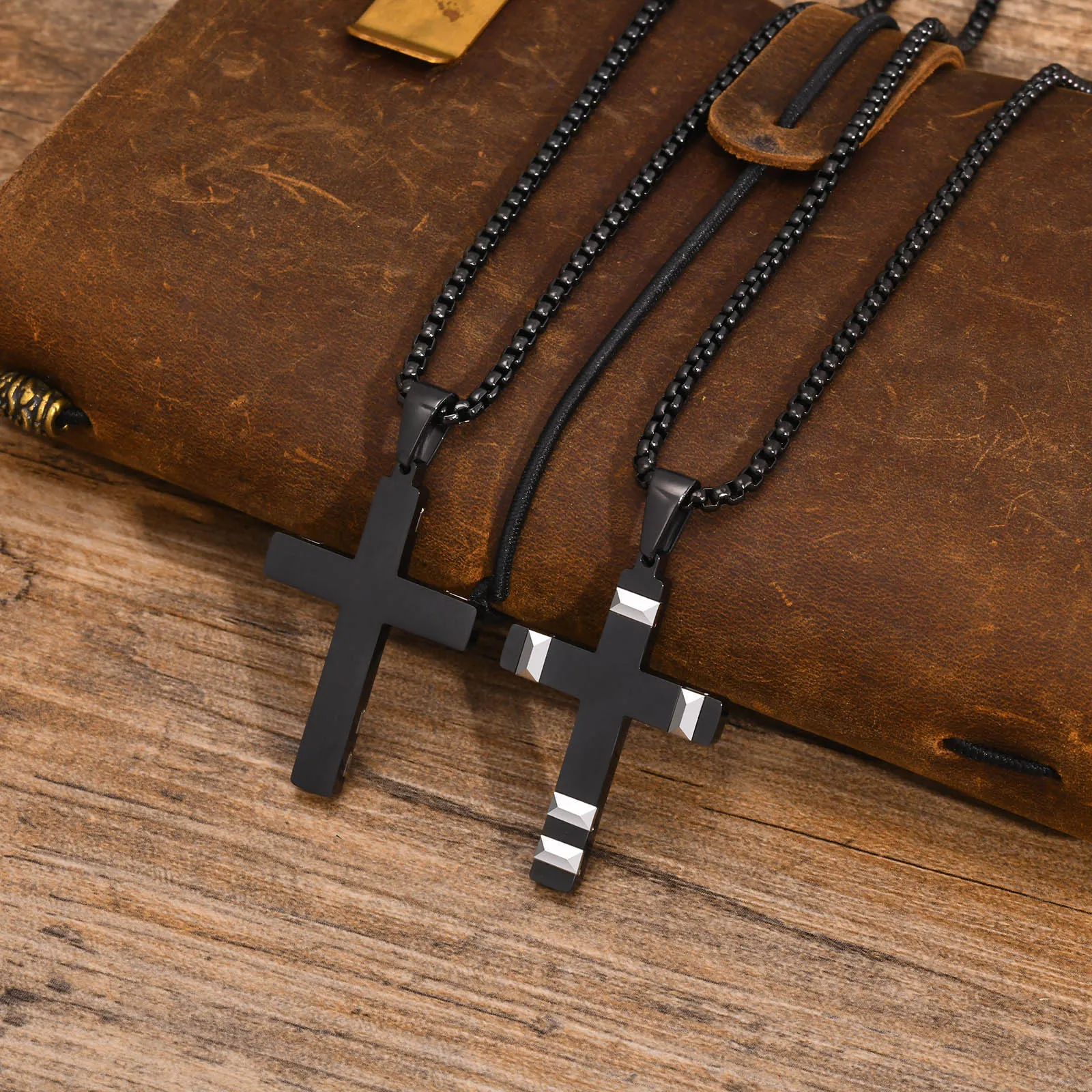 Mprainbow Mens Black Cross Necklaces,Waterproof Stainless Steel Bold Metal Cross Christ Faith Prayer Pendant Collar Gift Jewelry