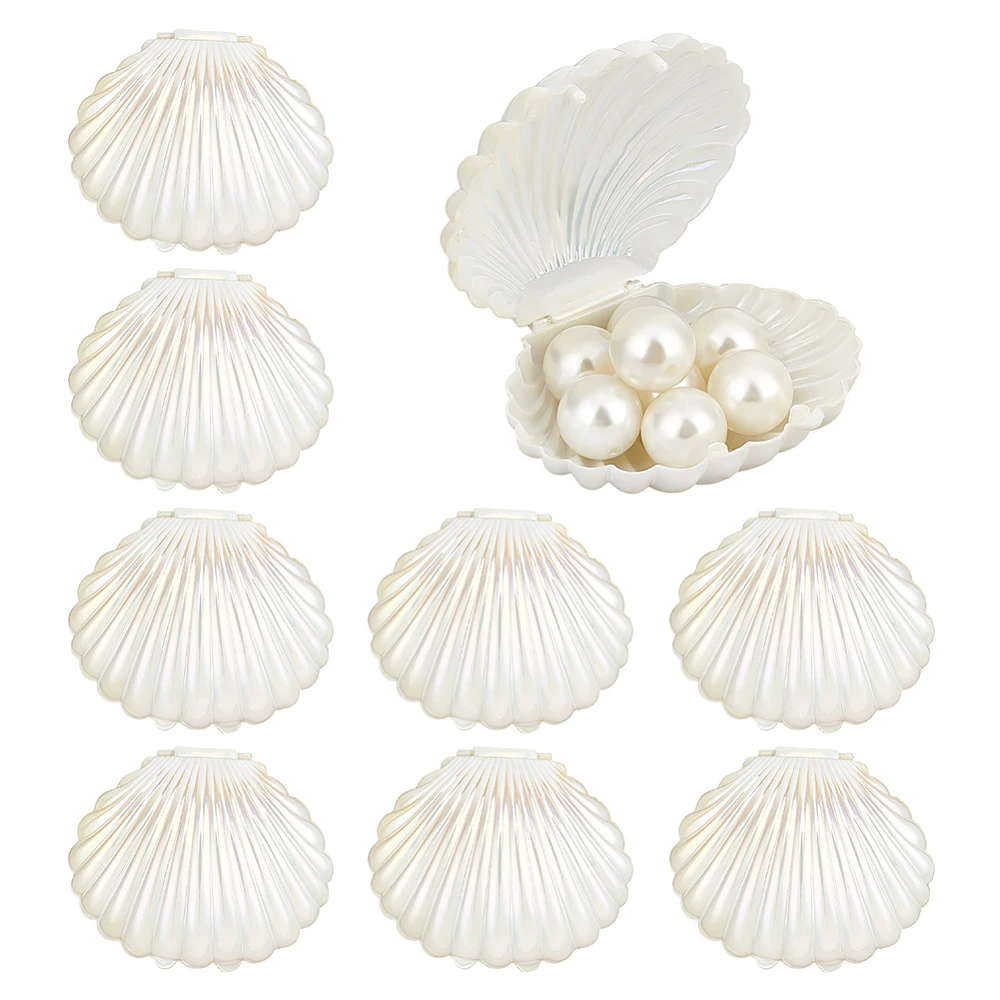10pcs Seashell Box Container Plastic Shell Shaped Jewelry Storage Holder White Seashell Boxes for Mermaid Beach Wedding