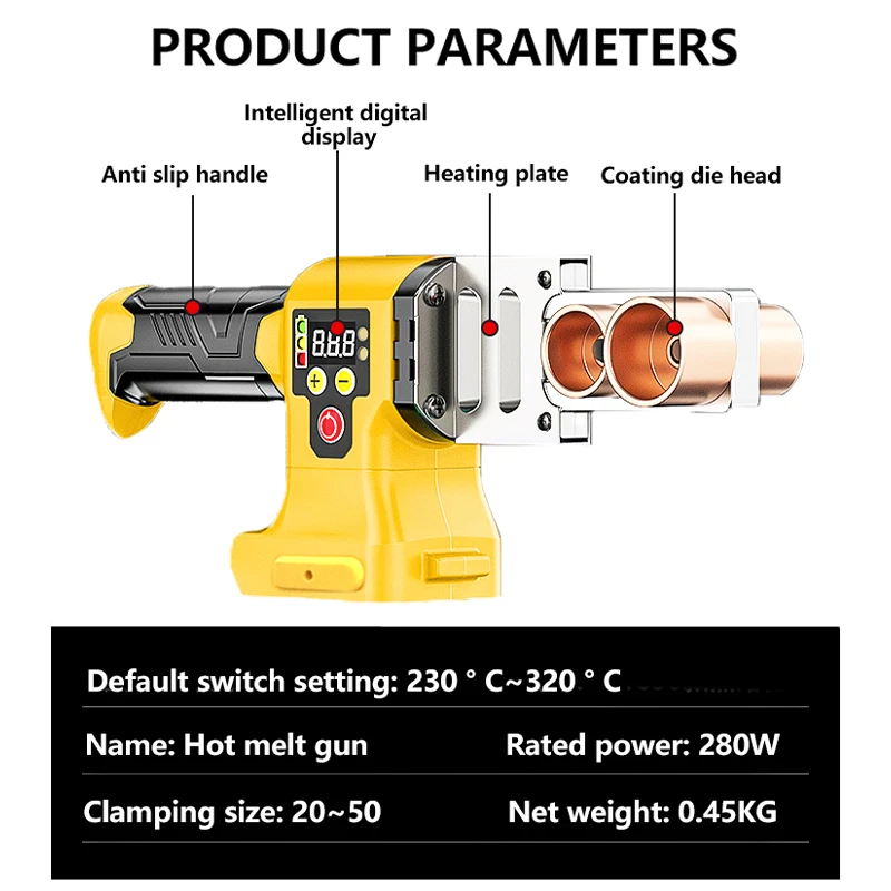 Electric Goddess Digital Hot Melt Device 280W Rated Power 230°C~320°C Hot Melt Tube Welder For 20V Dewalt Battery