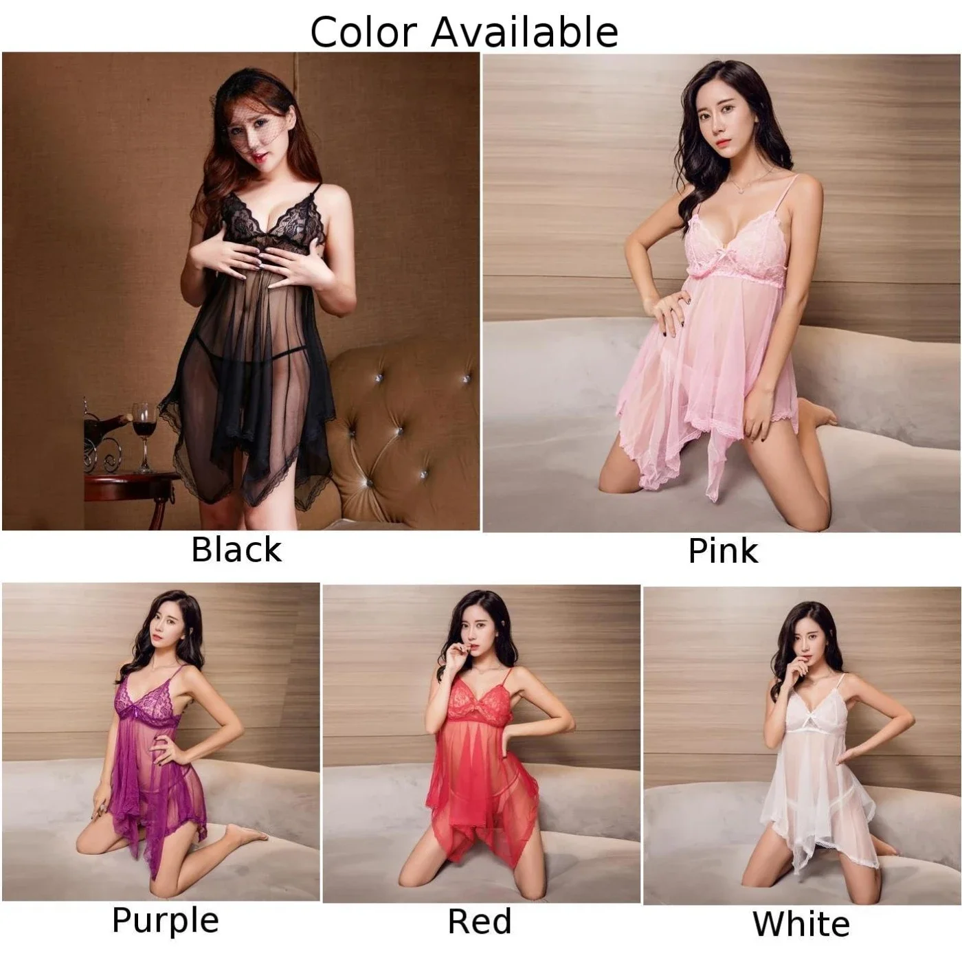 Lencería femenina pijama camisón con tirantes bata Regular ropa de dormir transparente con cuello en V adultos exótico sin negro