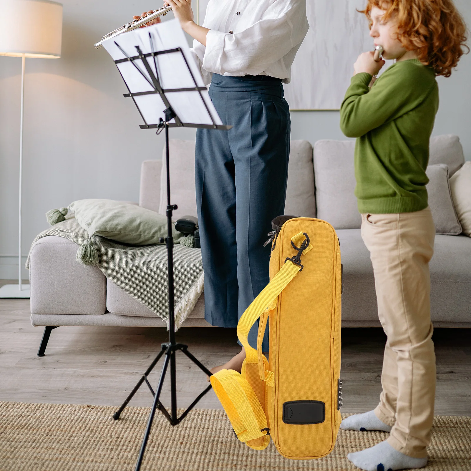 

Oxford Cloth Flute Carrying Bag Durable Lightweight Design Compact Size Transparent Front Zipper Pocket Flute Storage Container