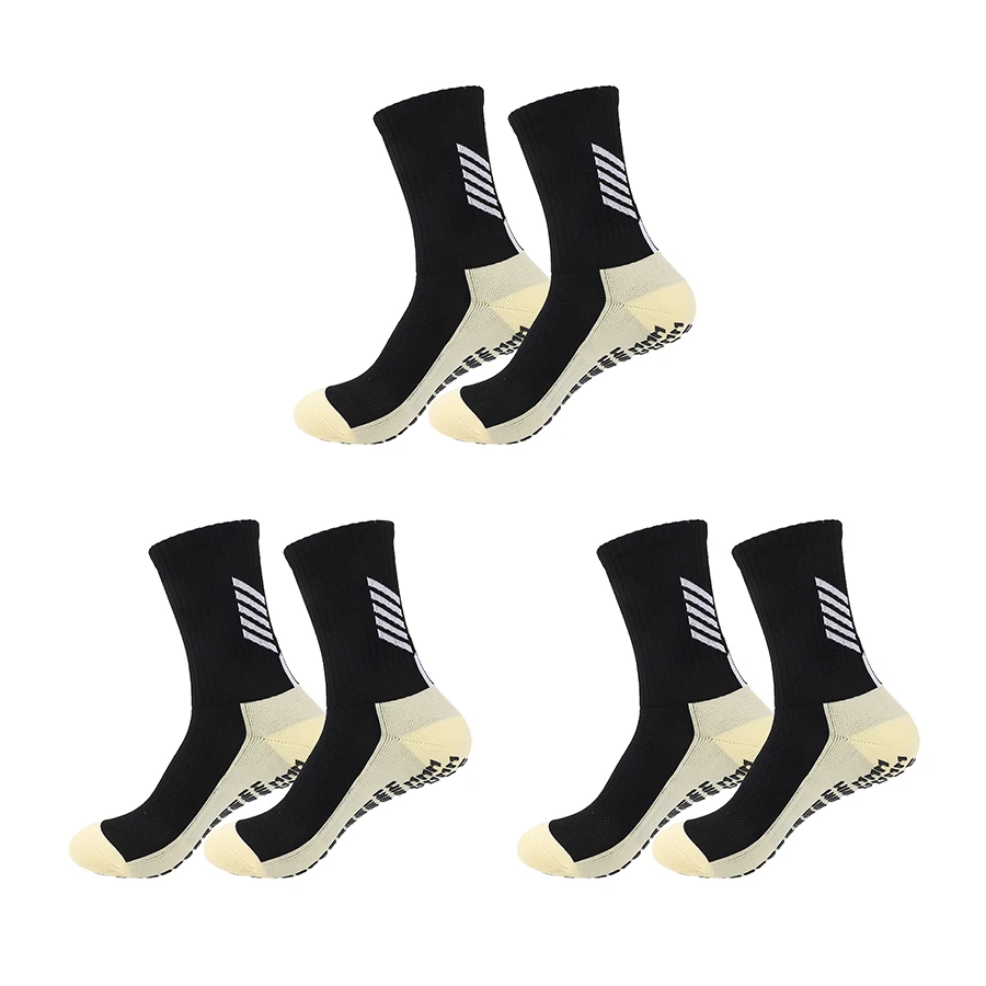 Non-Slip Silicone Bottom Sports Socks para homens e mulheres, 3 pares, futebol, futebol, beisebol, tênis, trampolim, ciclismo, aderência, novo