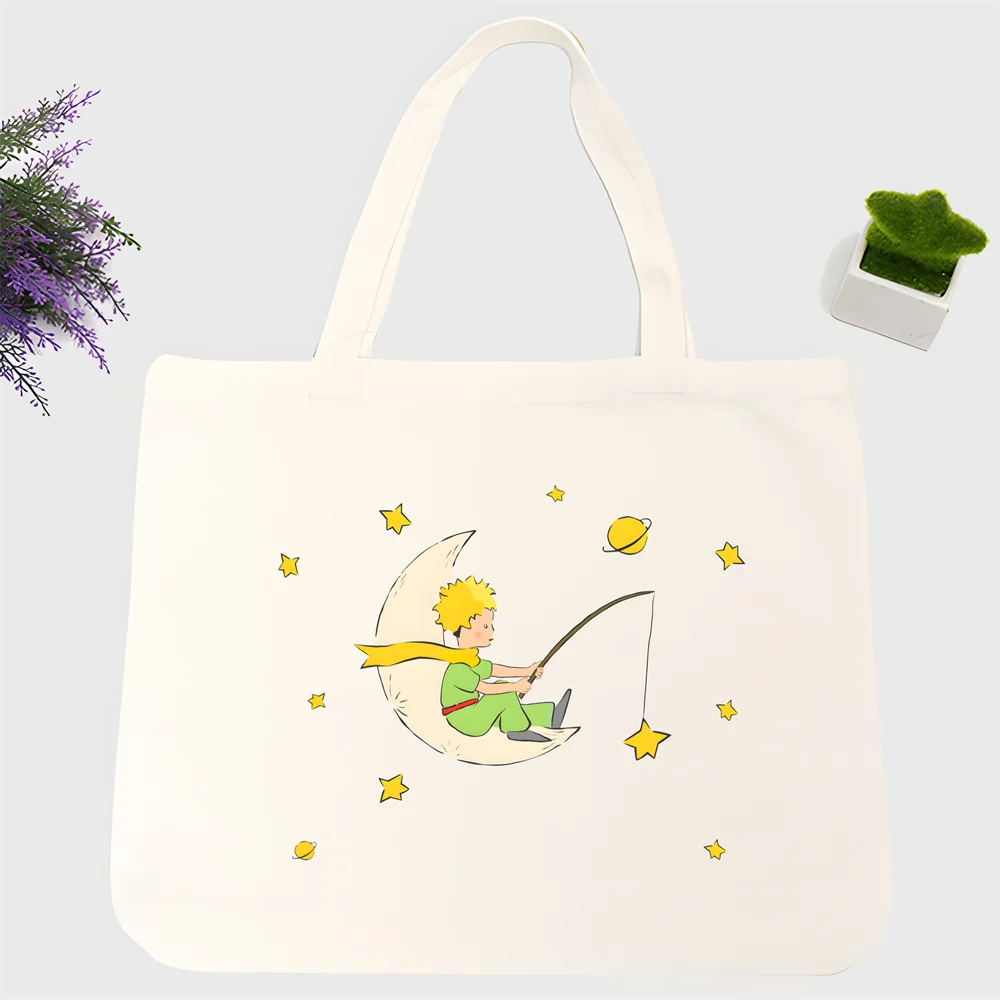 Little Prince Earth Space Y2K Art Harajuku Kawaii Tote Bag Unisex Canvas Bags Shopping Bags Printed Casual Shoulder Bag Foldable