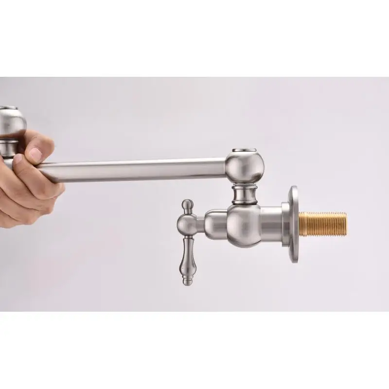 Grifo de llenado de ollas de montaje en pared para cocina, doble caño retráctil, conveniente suministro de agua con 360 °   Rotación, níquel cepillado