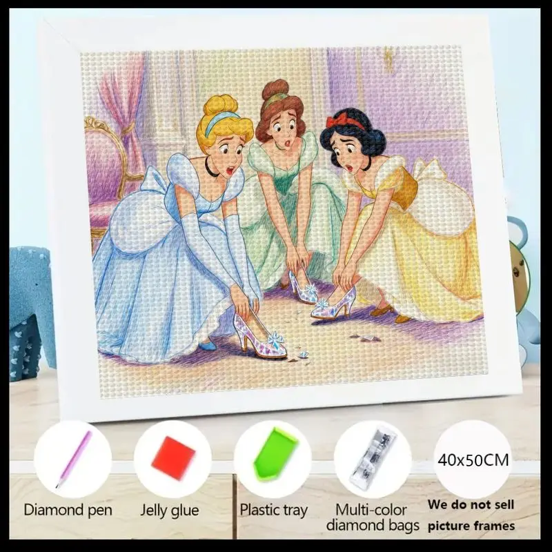 

1 шт. очаровательный 5D DIY полный дрель комплект алмазной живописи, принцессы Диснея Золушка Белоснежка Белль волшебные стеклянные тапочки сцена