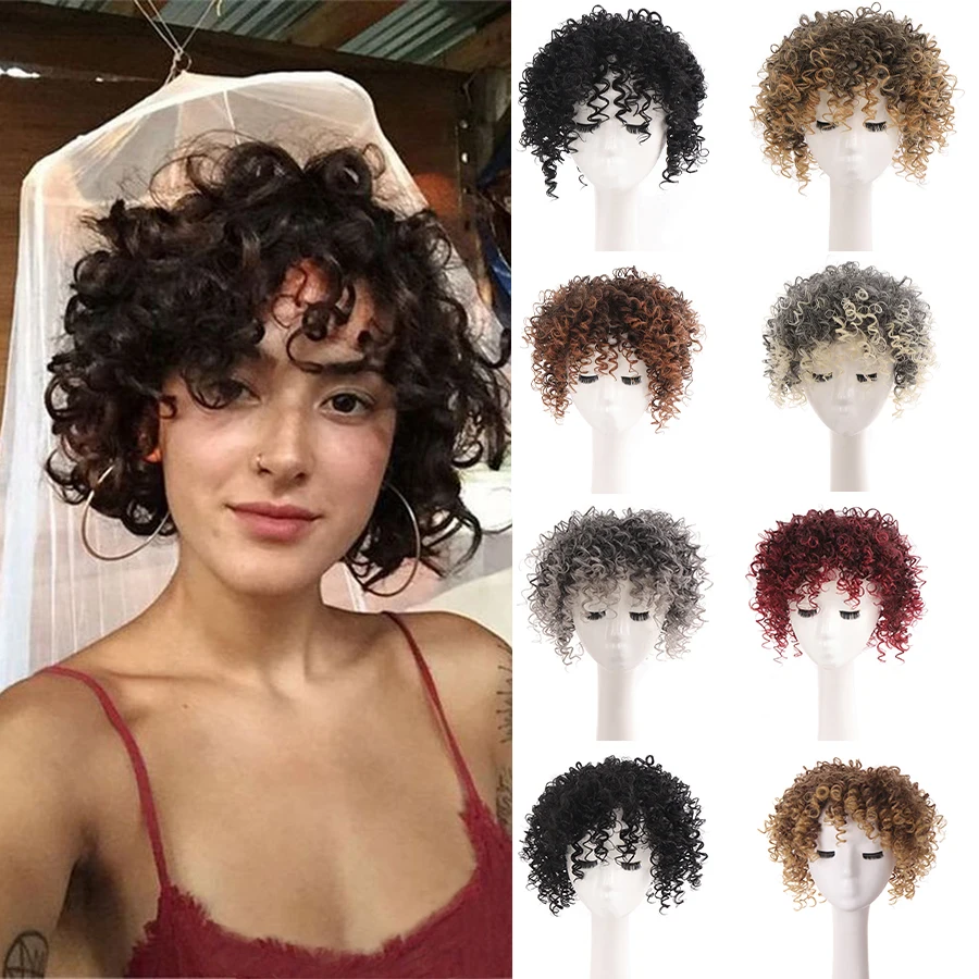 

Synthetic Afro Curly Kinky Hair Toppers Short Toupee Hairpiece Clip In Hair Extensions For Women Increase Hair Volume Party Gath