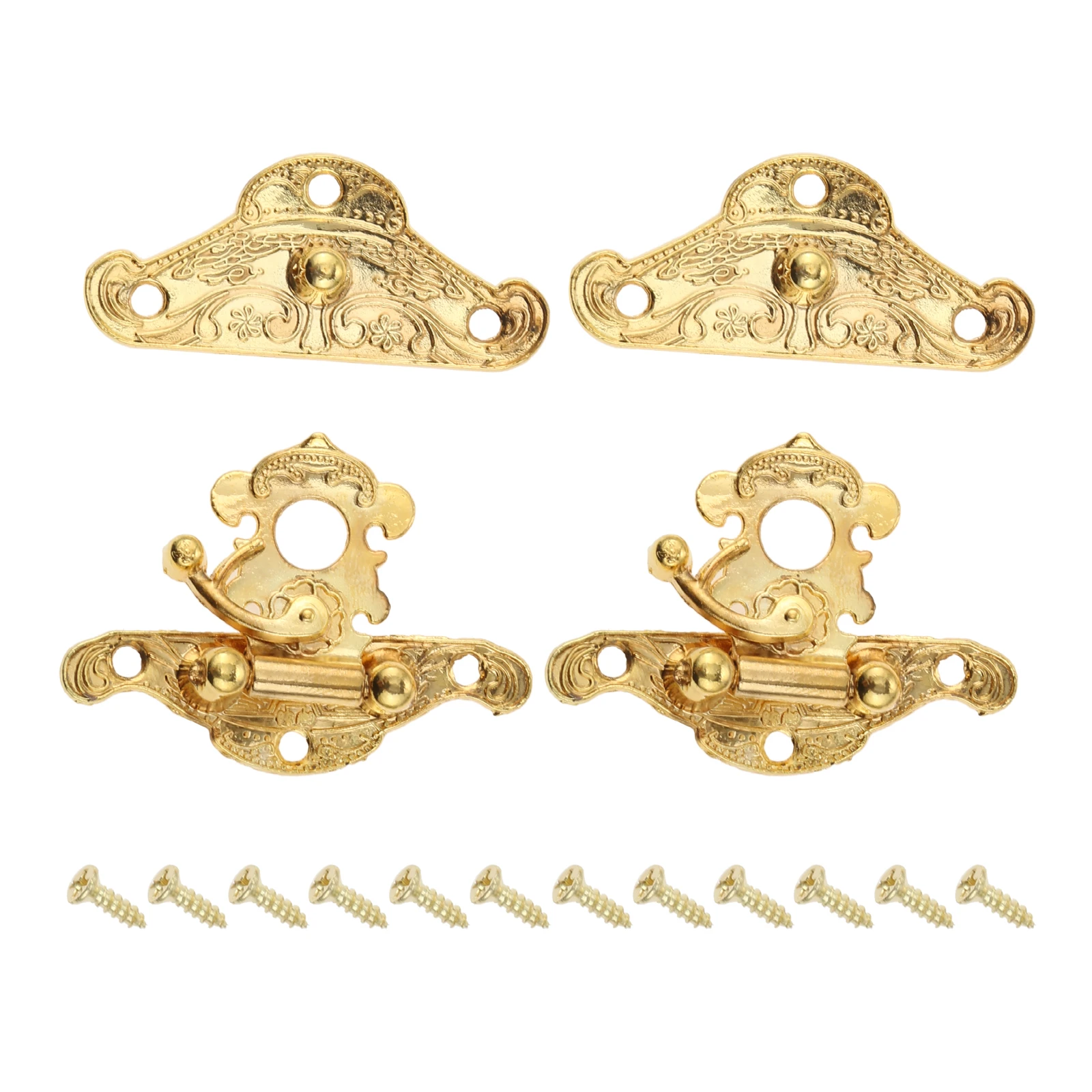 2 Pcs 48*37mm Vintage Decorative Jewelry Gift Wooden Box Buckle Hook Antique Gold Box Hasp Lock Latch +Screws Furniture Fittings