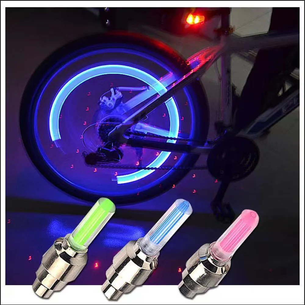 1pc Neon Bike Spoke Light Road Bicycle MTB Motorcycle Car Tire Nozzle Valve Caps Lamp Waterproof Bike Lights Cycling Accessories