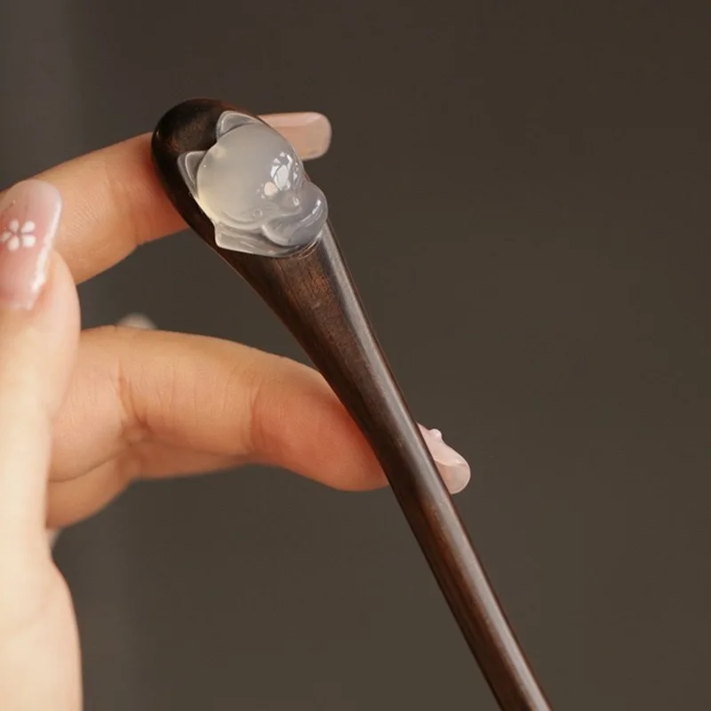 دبوس شعر خشبي على الطراز العتيق من الثعلب الصغير دبوس شعر صيني جديد خلف الرأس دبوس شعر ملفوف كلاسيكي وبسيط من Hanfu #1