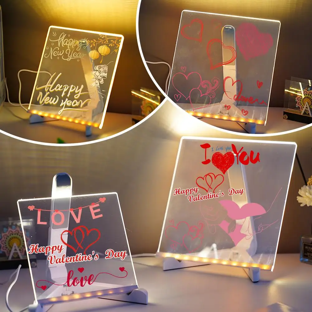 LED Akrilik Kuru Silme Kurulu Işık Ile Yaratıcı Yeniden Yazılabilir Akrilik Up Board Mesaj Hediye Işık Silme USB Kurulu Çocuklar Kuru Değil A6A8
