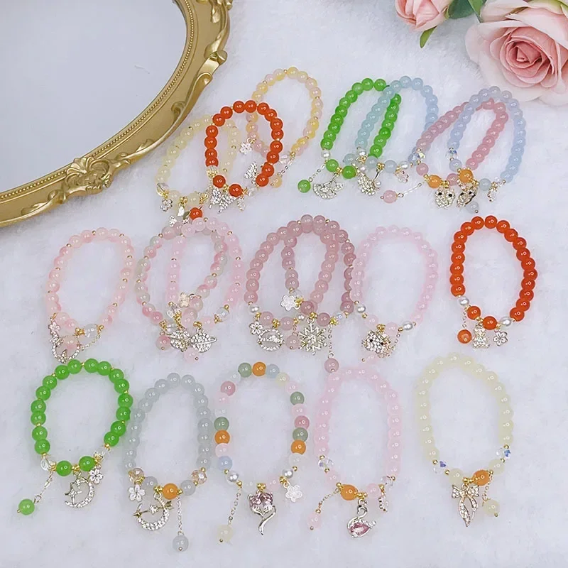 Spring and Summer Student Glass Bracelet Female Simple Cute Beaded Bracelet Stationery Shop Bracelet Mixed