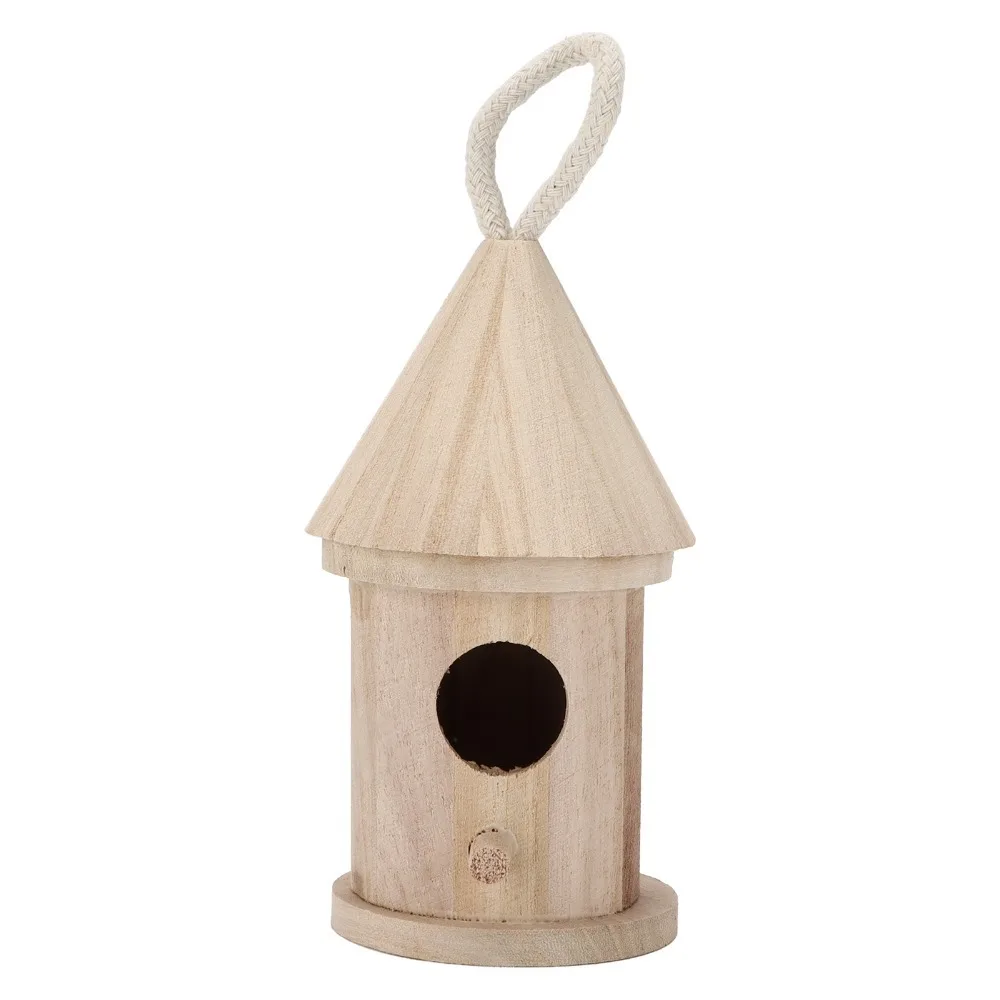 Small Size Hanging Bird House No Chemical Additives Painting Surface DIY Bird House Rope Hanging Strong Build Round Bird House