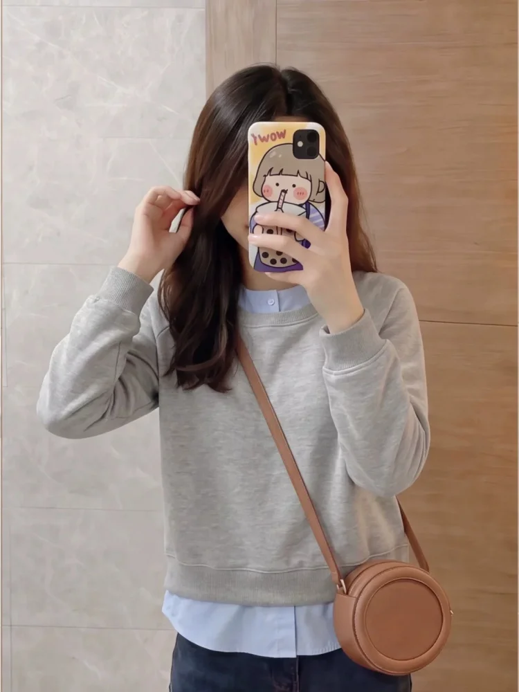 Casual Style Color Block Long Sleeve Sweatshirt Women's plus Size Loose Fit Autumn Top High End Feeling Commute Wind