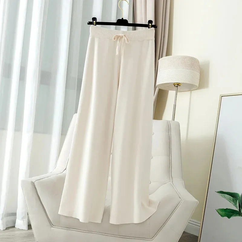 Thick Warm Knitted Casual Chic Basic Soft Elastic High Waist Women's Pants Korean Fashion Straight Ankle-Length Pants For Women