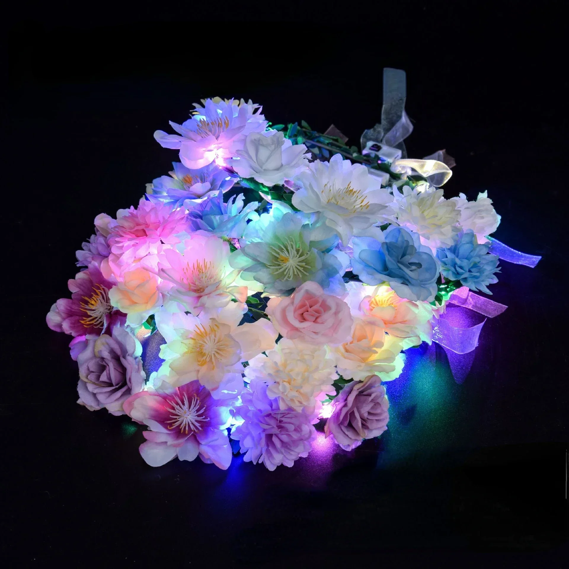 20pcs Women Girls Light Up LED Flower Crowns Headbands  Beach Glow Party Supplies Holiday Birthday Mardi Gras Wedding Festival