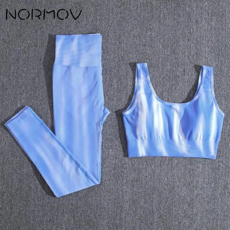 NORMOV Women Printing Yoga Sets Two Piece Set Seamless Sports Suits Gym Outfits Fitness Sports Bra Leggings Running Outfits