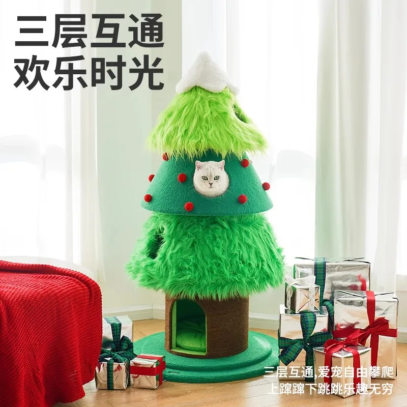 Christmas Tree Cat Climbing Frame, Grinding Claw Toy with Cat Litter, Climbing Column, Scratching Board, Climbing Supplies