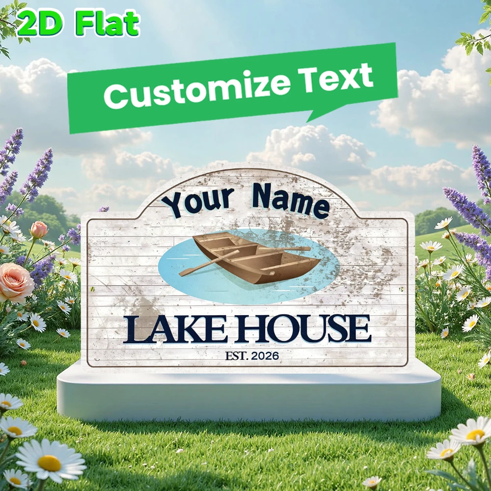 Custom Name Vintage Lake House Metal Sign, Arched Retro Wall Decor Plaque, Personalized Wall Art for Cabin Lake Home Decor