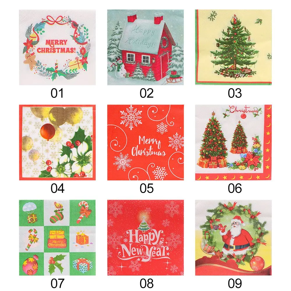 20PCS New Year Decor Tissue Wood Pulp Home Decorations Serviette Christmas Paper Napkins Disposable Napkins Xmas Decor