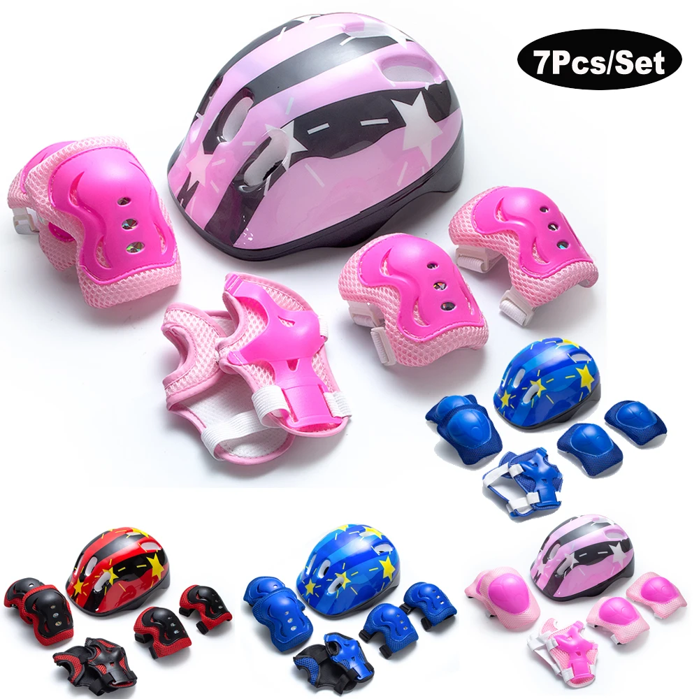 7 Pack Adjustable Kids Protective Gear Set, Knee Elbow Wrist Guards for Toddlers 3-10, Skate Scooter Cycling Protective Pads