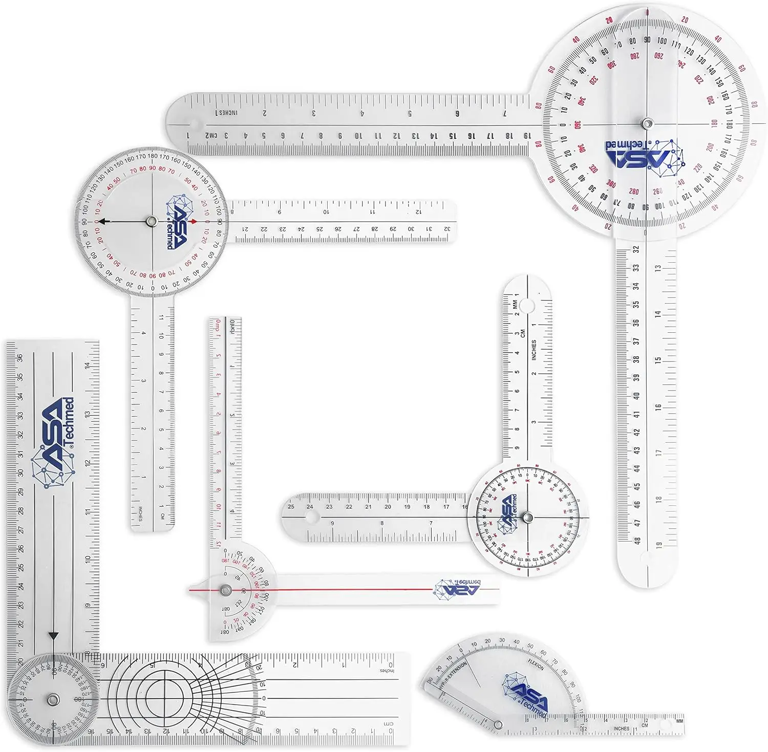 

6 Pcs 360° Medical Spinal Goniometer Angle Protractor - 12, 8, 6 Inch for Accurate Joint Measurement