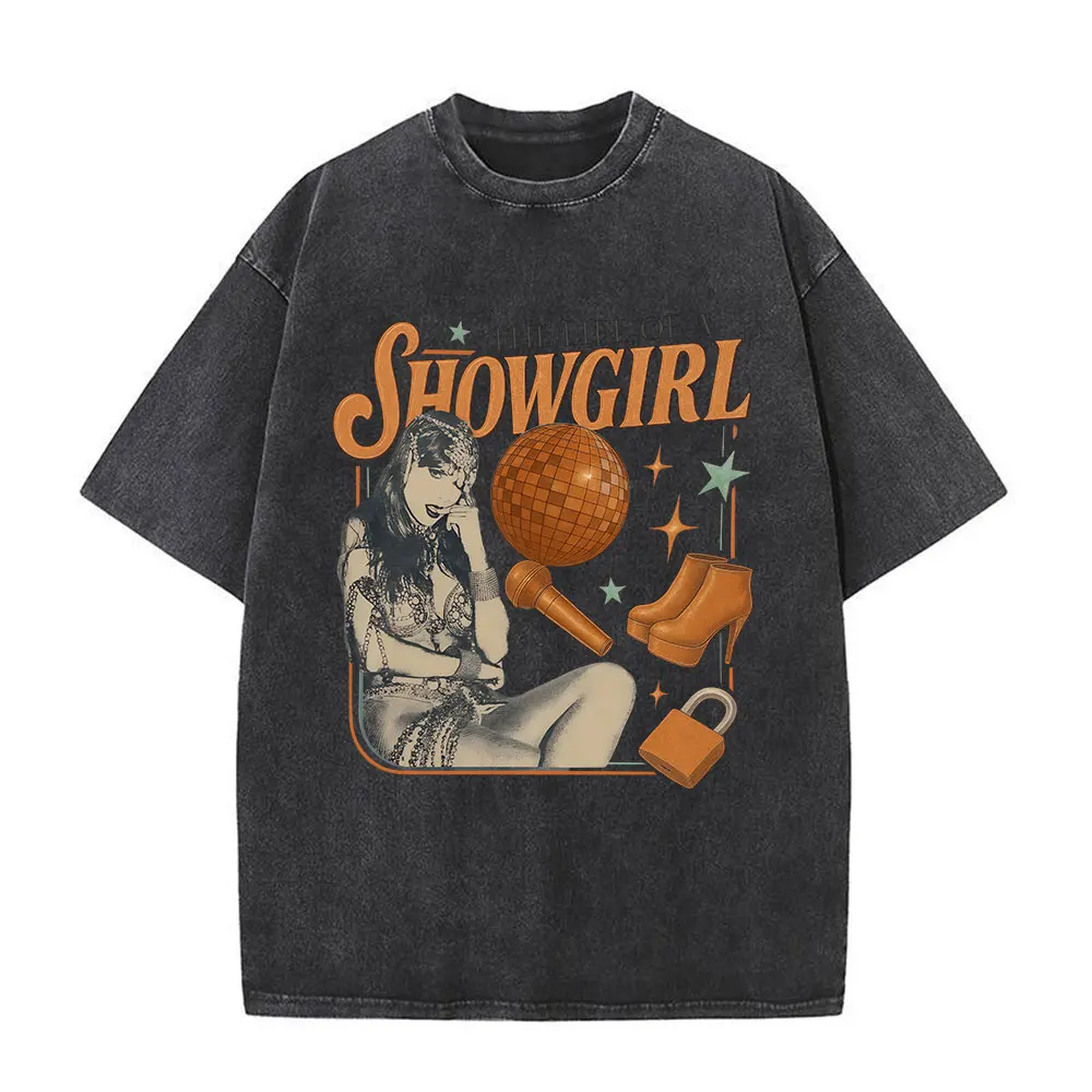 حياة فتاة الإستعراض الجرافيك تي شيرت الرجال النساء الملابس خمر غسلها تي شيرت القطن عادية المتضخم قصيرة الأكمام تي شيرت