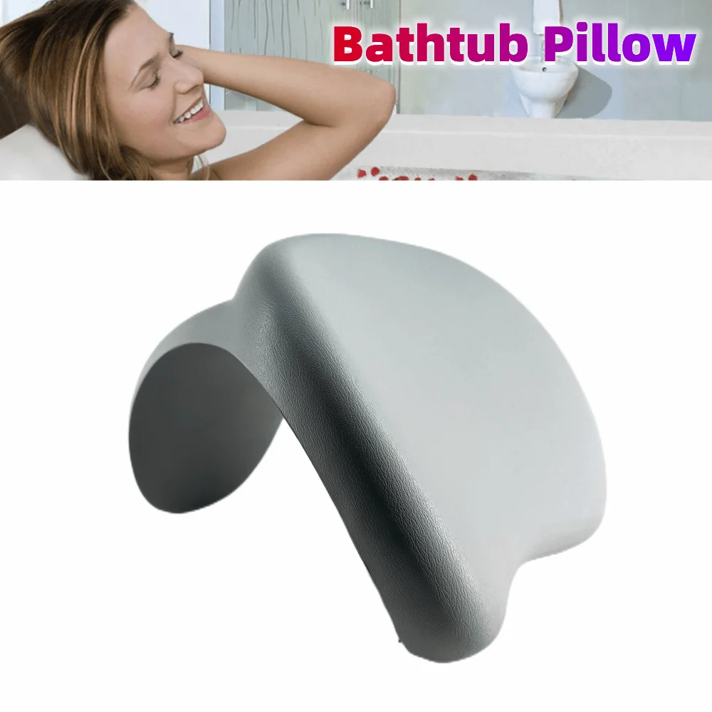 Soft PU Light Gray Bathtub Pillow Non-slip Bathtub Headrest Soft Waterproof Spa Pillow With Suction Cup Bathtub Relaxing Pillow