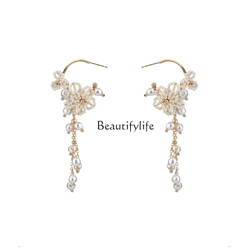 Bead Flower Tassel Earrings, Niche, Fairy, Light, Luxury, Temperament, New