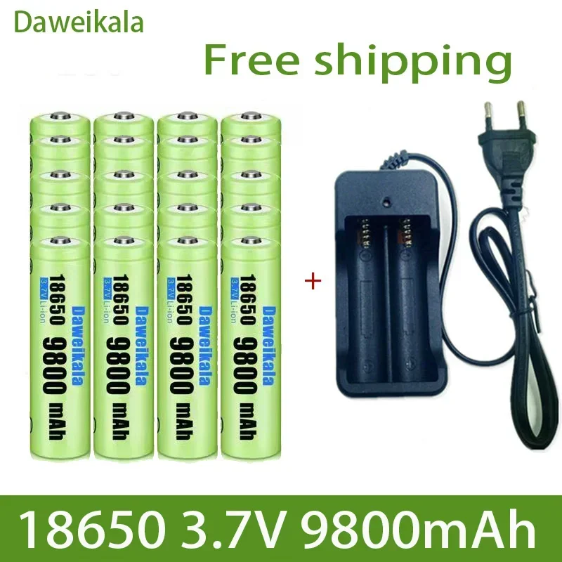 2023 New High Capacity 3.7V 18650 9800mAh Lithium Ion Rechargeable Battery Flashlight Battery+Charger