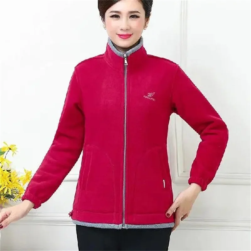 

2025 Middle Aged Mother Long Sleeves Polar Fleece Top Autumn Ladies Large Size 4XL Jacket Korean Femme Double Sided Velvet Coat