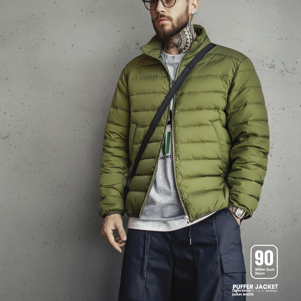 Maden Winter Men's Stand-up Collar Down Jacket Lightweight Hydrophobic White Duck Down Filling Coat Warm Inner Layer for Fall