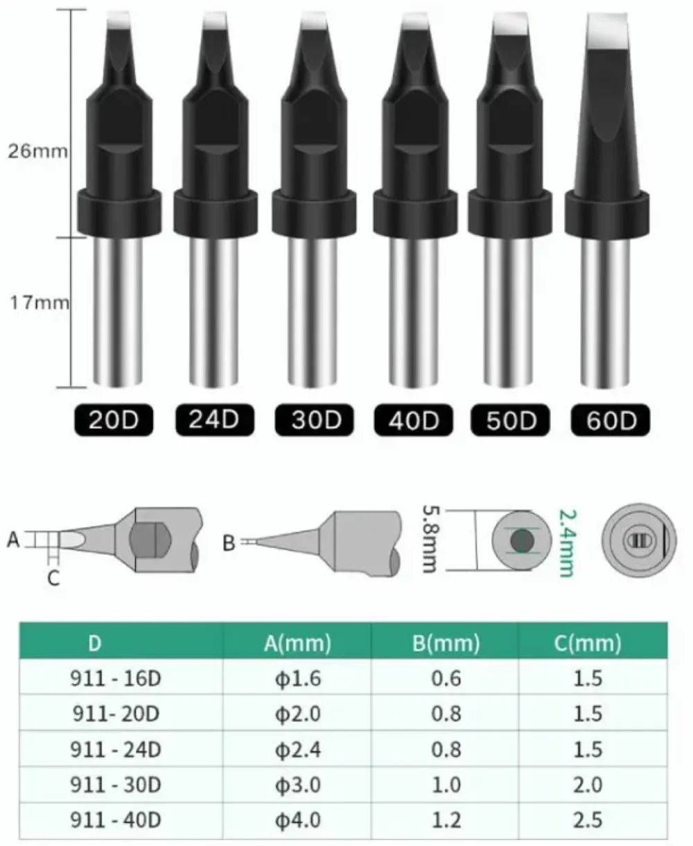 10 PCS  911 automatic soldering machine D-type soldering iron tip, suitable for 150W high-frequency soldering station