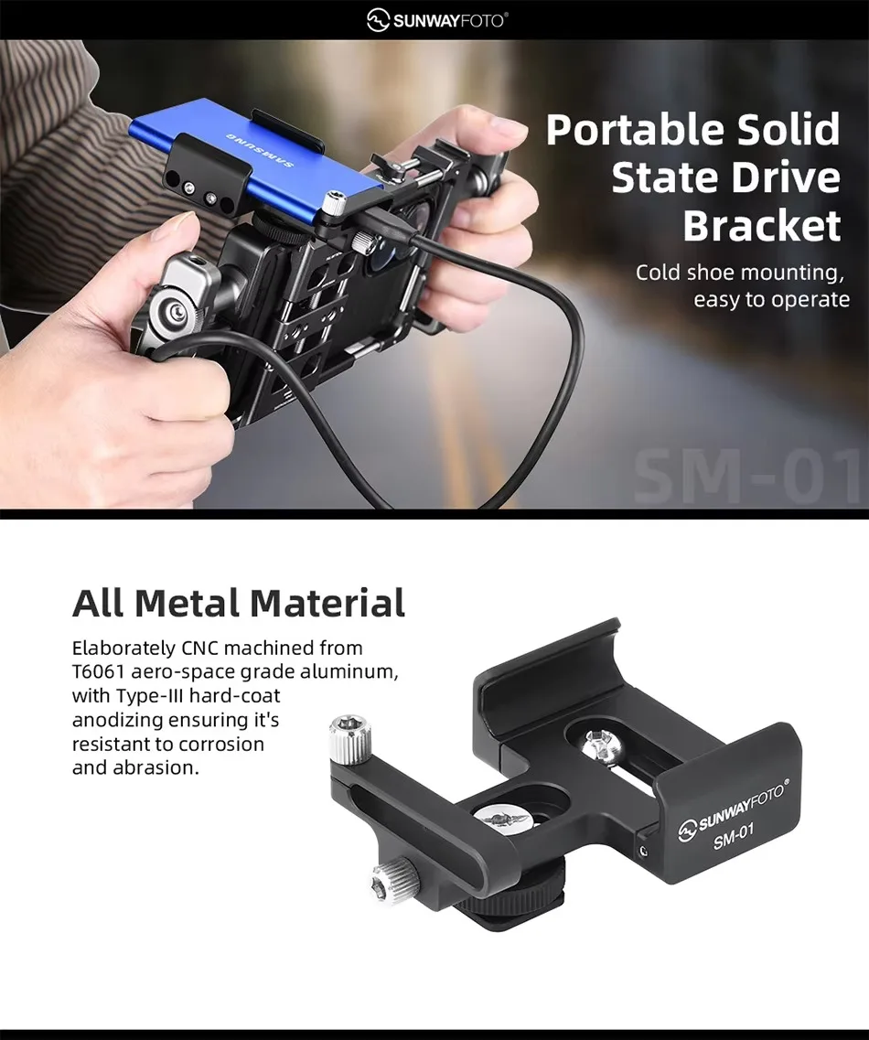 SUNWAYFOTO SSD Mount Bracket Holder for Sa msung T5 SSD, SanDisk SSD, SanDisk SSD T5,Compatible with Camera Cage