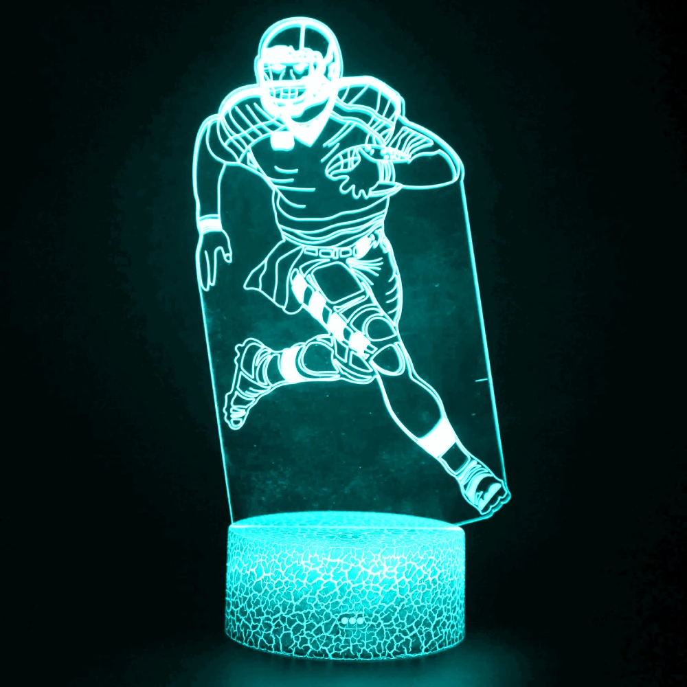 Rugby 3D Illusion Lamp Football Player LED Night Light for Kids Room Decor Colors Changing Nightlight Birthday Gifts for Boys