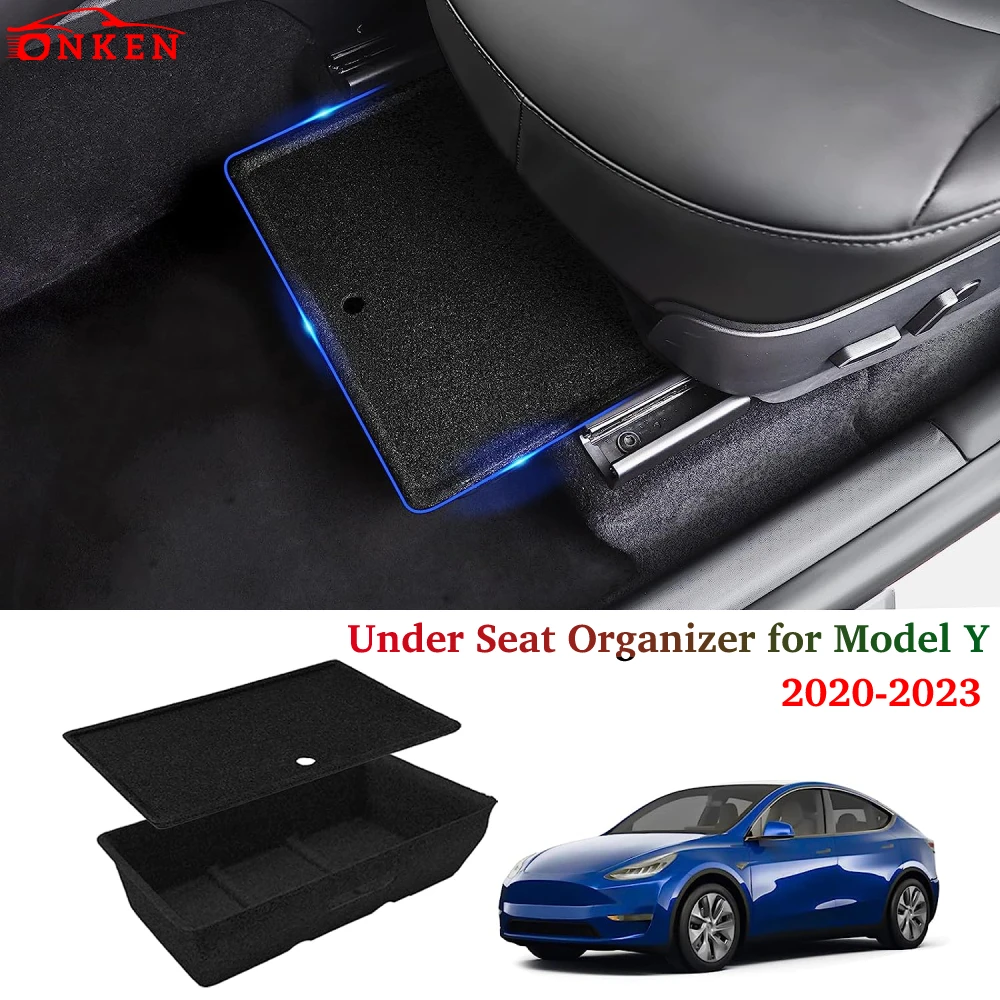 

2pcs Under Seat Storage Tray with Lid Driver Passenger Underseat Texture Hidden Organizer Box for Tesla 2020-2023 Model Y