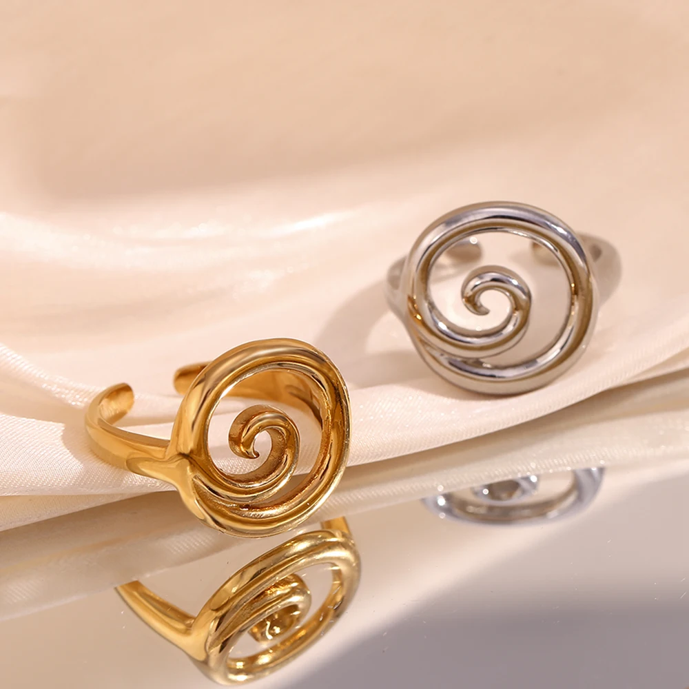 E.B.belle Beliebtes Design, minimalistische Spiralringe, hochwertiger, wasserdichter Edelstahl-Damenschmuck, Fingerdekoration