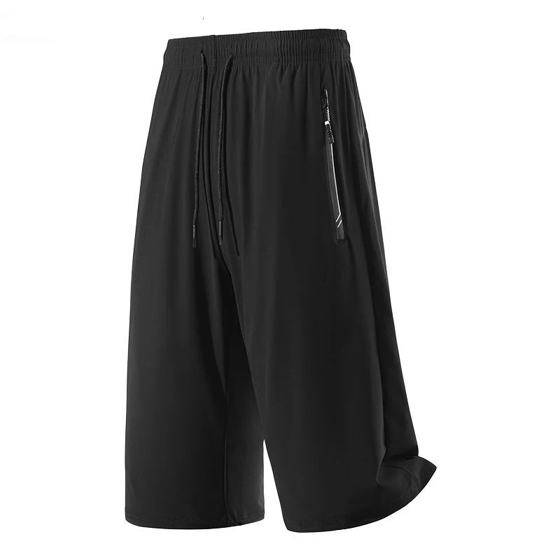 

Men's Ice Silk Quick Dry Seven Point Shorts Loose Casual Sports Drawstring Waist Zipper Pocket Pants