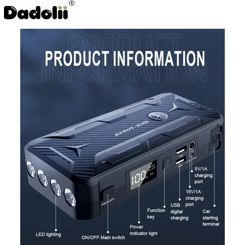 Auto Starthilfe Startgerät Batterie Power Bank 12V38000mAh Jumpstarter Auto Buster Notfall Booster Auto Ladegerät Starthilfe