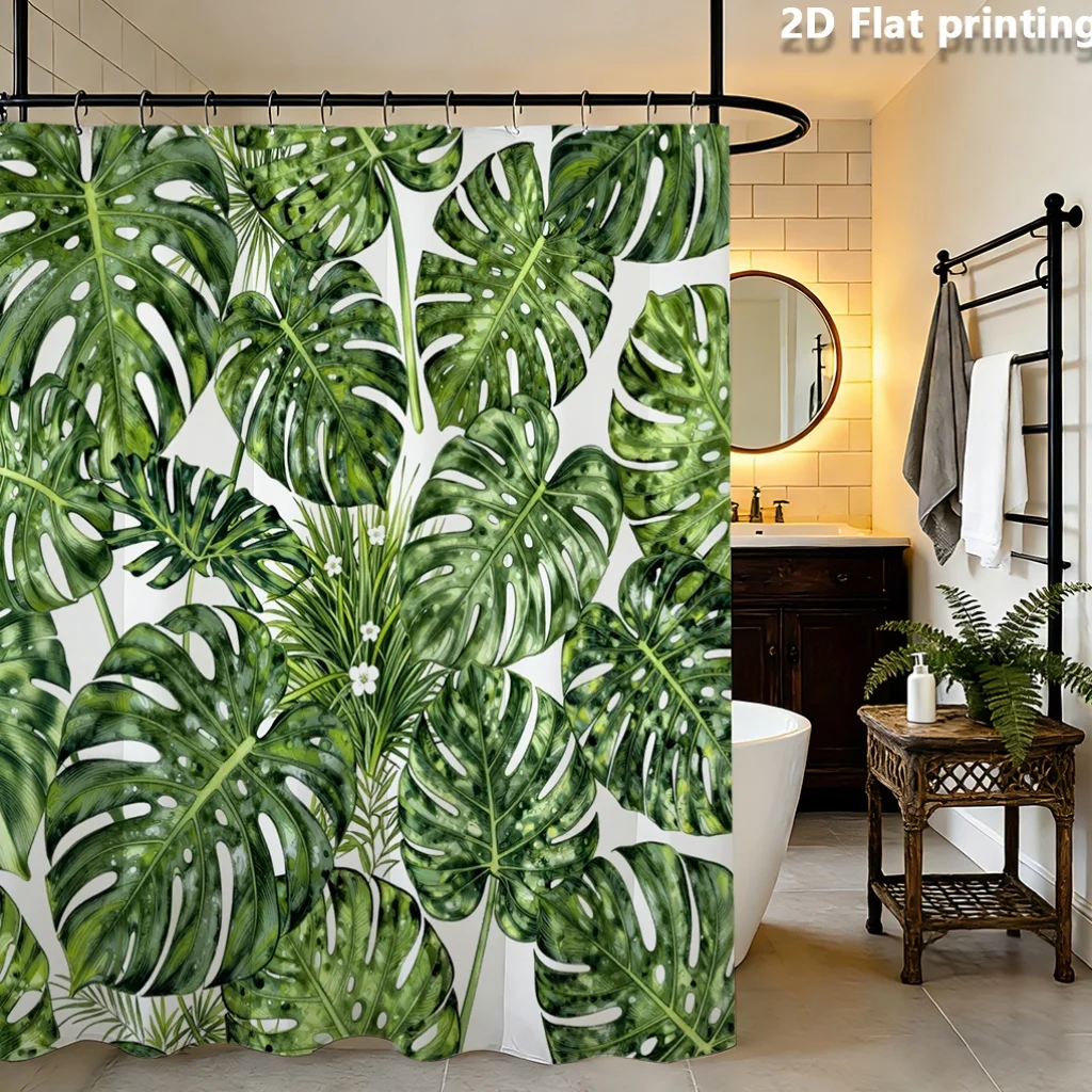 Tropical Monstera Leave Shower Curtain Lush Green Botanical Jungle Print Waterproof Bathroom Decor Accessories Home Decor Accent