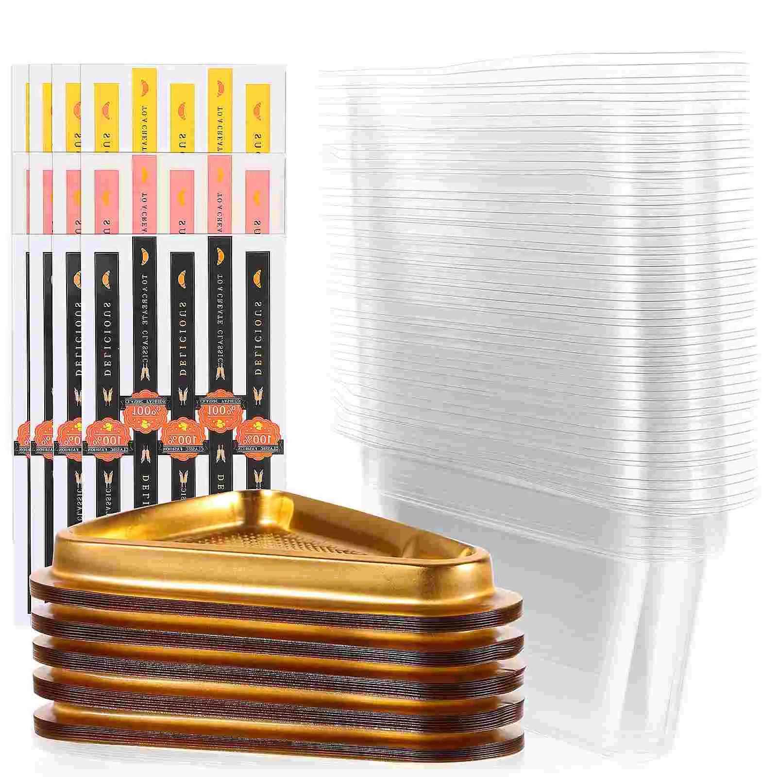 

50Pcs Cake Slice Containers Transparent Cake Slice Boxes Triangular Pie Box with Stickers cake pie box